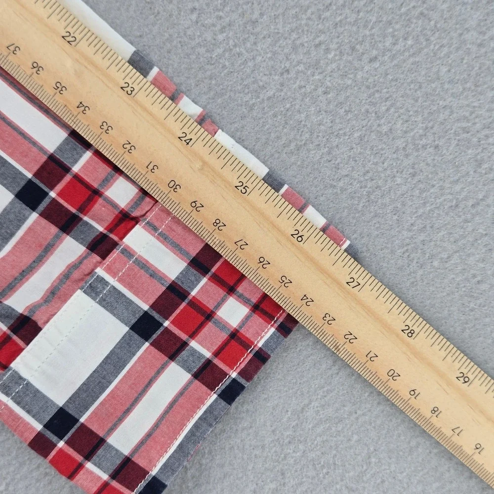 Banana Republic Plaid Untucked Fit Button Down Shirt Red White Blue Cotton XL